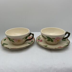 Franciscan Desert Rose Tea Cups and Saucers Vintage Set of 2 Made in USA *READ*